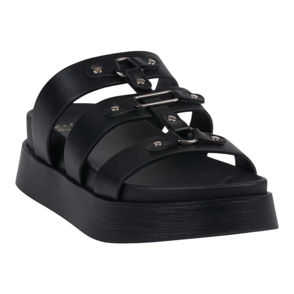 GC Shoes Women's Stevie Strappy Platform Wedge Sandals Black Size 7 1/2